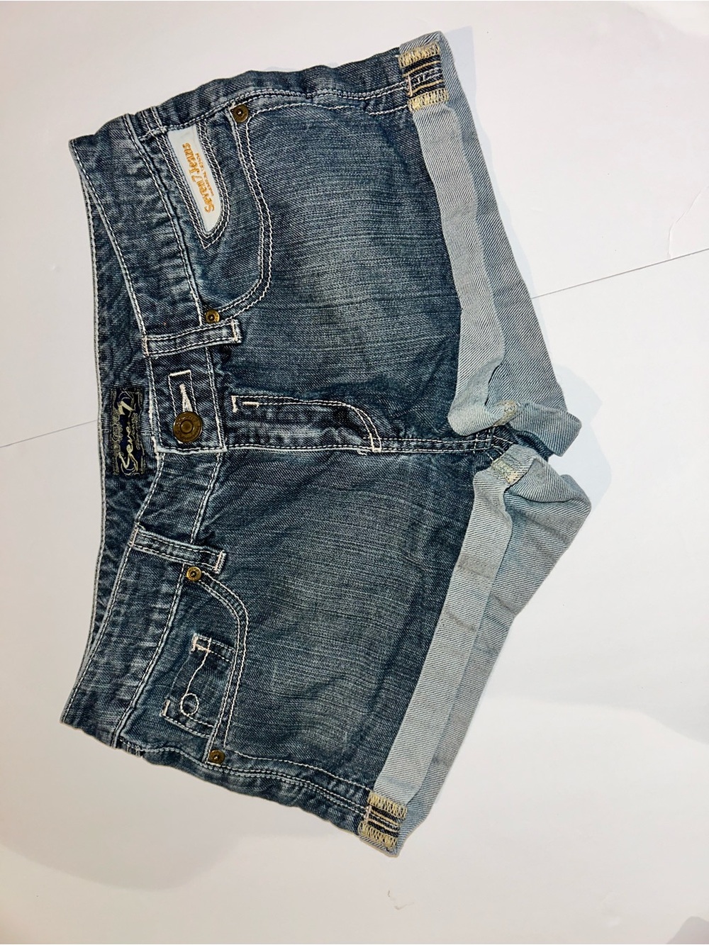Seven7 Dark Blue Rolled Cuff Denim Shorts